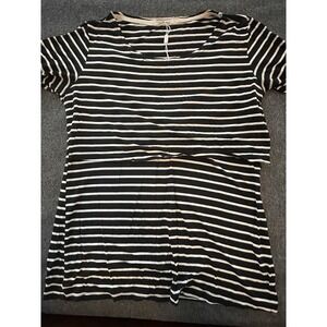 Bearsland Womens Maternity Medium Nursing Layered Top Black Stretch Short Sleeve